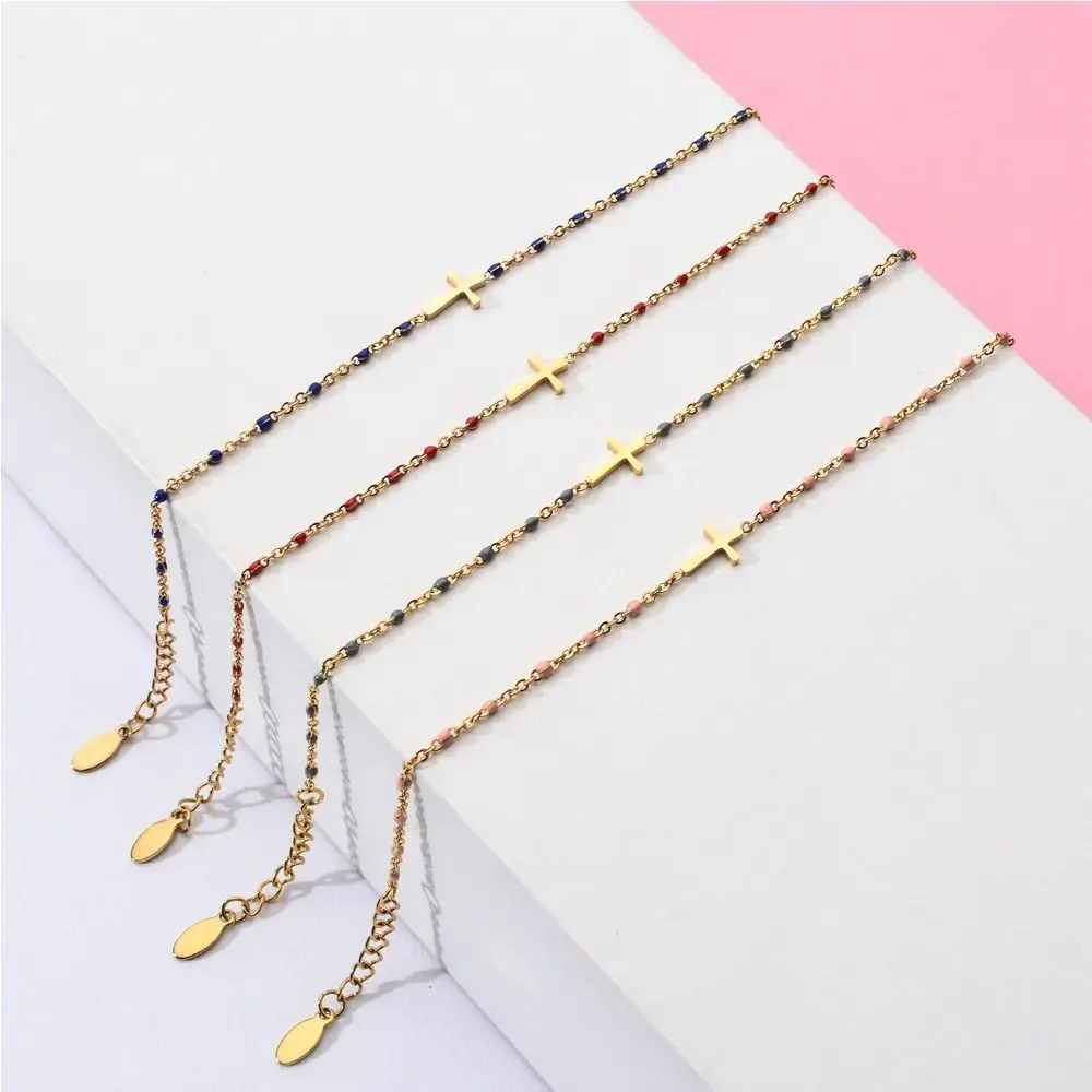 

1Pc Colorful Enamel Stainless Steel Bracelet Dripping Oil Cross Pendant Bracelet Women Temperament Jewelry Accessories