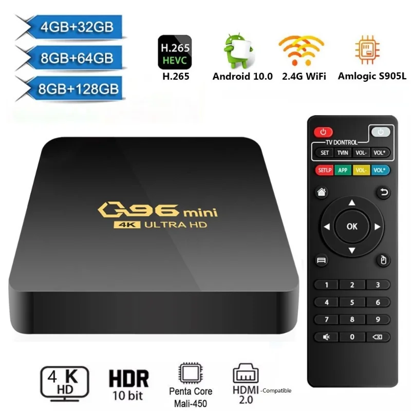 

Q96 Mini Smart TV Box Android 10.0 Amlogic S905L Quad Core 2.4G WIFI 4K Set Top Box 8GB+128GB Media Player H.265 Home Theater