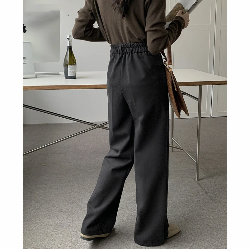 

Thicken Women Woolen Pants Casual Elastic Waist Pockets Warm Ladies Trousers 2021 Autumn Winter Long Pants femme