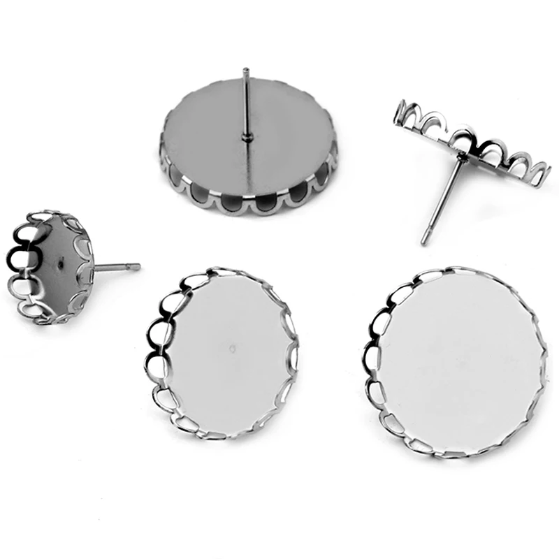 

20pcs 12 14 16 18 20mm Stainless Steel Earring Studs,Earrings Blank/Base,Fit 12mm-20mm Glass Cabochons,Buttons;Earring Bezels