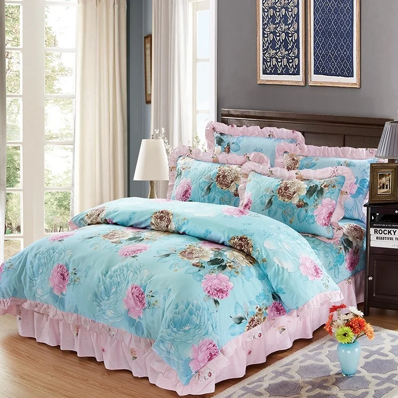 

Pink Peony Floral Duvet set with Zipper 100%Cotton 4/6Pcs Bedding Set let Bedspread Comforter Cover Pillow shams