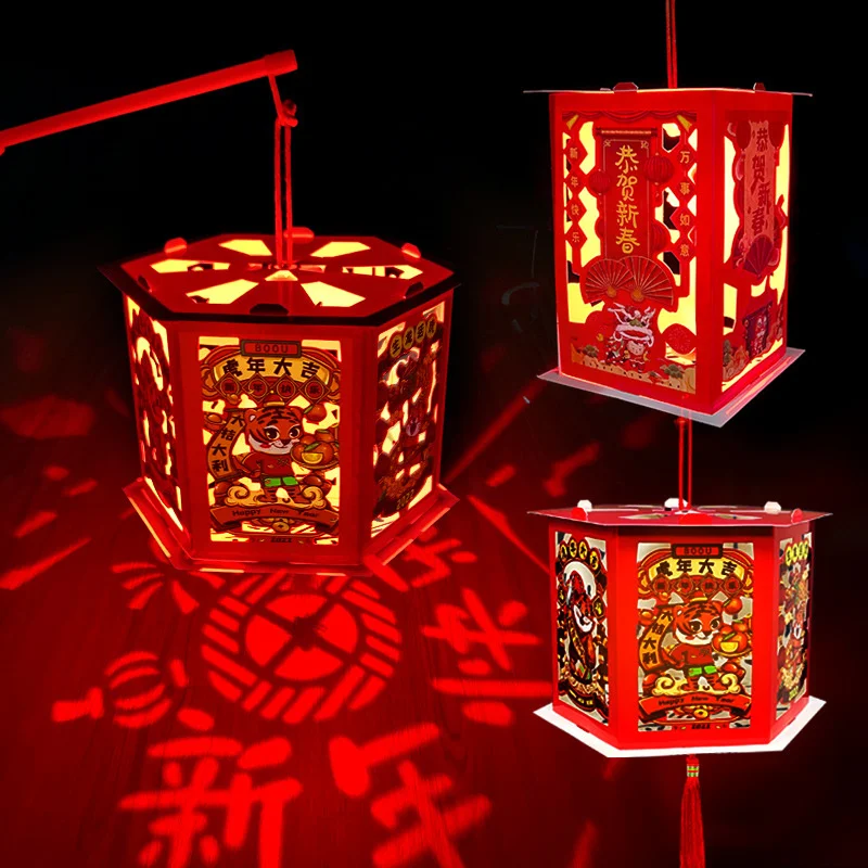 

Portable paper lantern children's Tiger Chinese New Year Candlestick projection lantern Chinese Paper Lamp Firecrackers Ornament