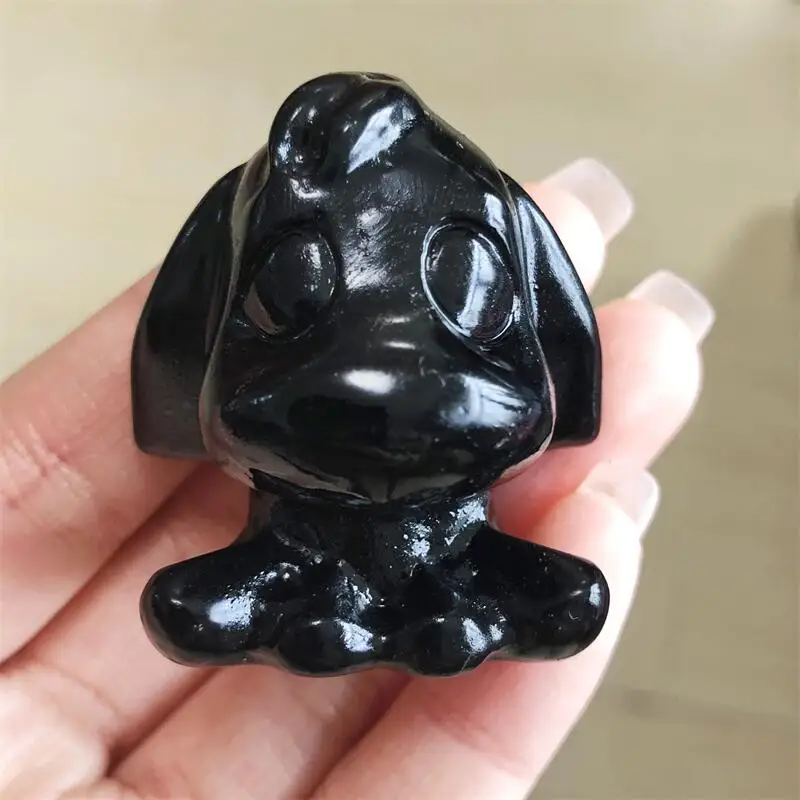 

Natural Black Obsidian Cartoon Dog Crystal Healing Feng Shui Carving Christmas Home Decoration Gemstone Birthday Present 1pcs