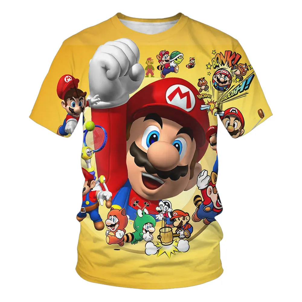 

От 3 до 8 лет одежда для малышей, футболка Super Mario, футболка для мальчиков и девочек, детская одежда, кавайная мультяшная футболка, топы для мальчиков, летние футболки