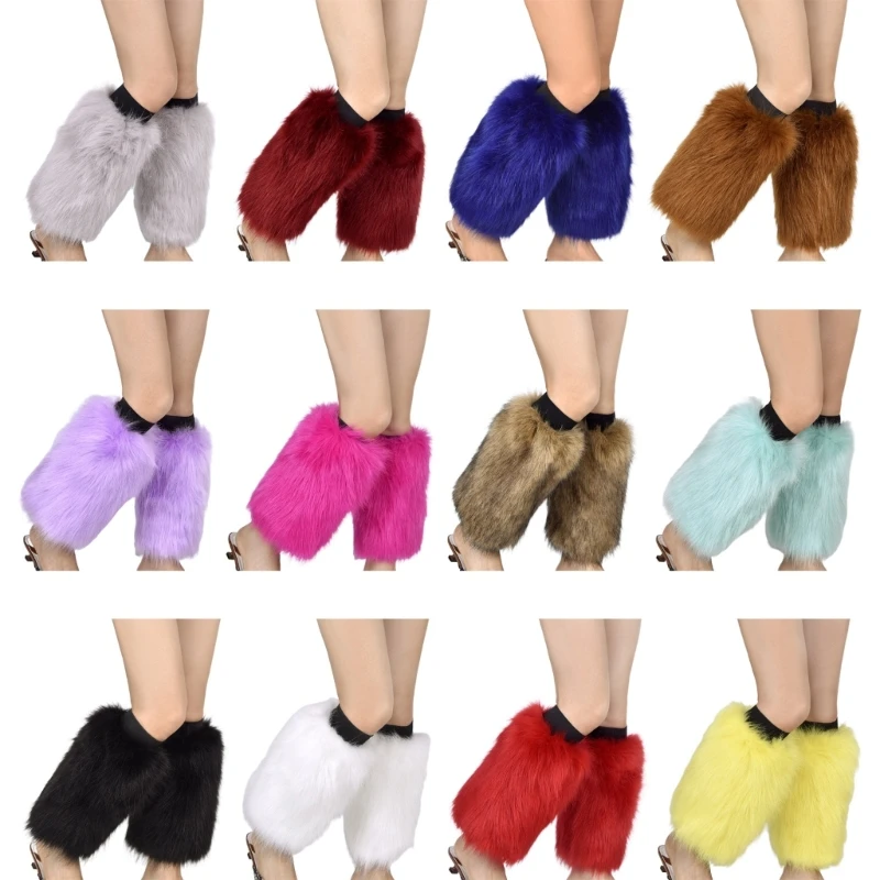 

667E Boot Cuffs Long Leg Warmers Winter Warm Fashion Solid Color Sexy Fluffy Faux Fur Boots Cover Thick Calf Socks for Women