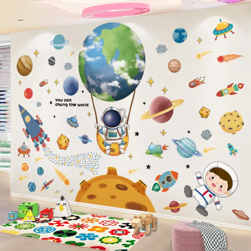 

[shijuekongjian] Outer Space Wall Stickers Vinyl DIY Planets Rockets Wall Decals for Kids Rooms Baby Bedroom House Decoration