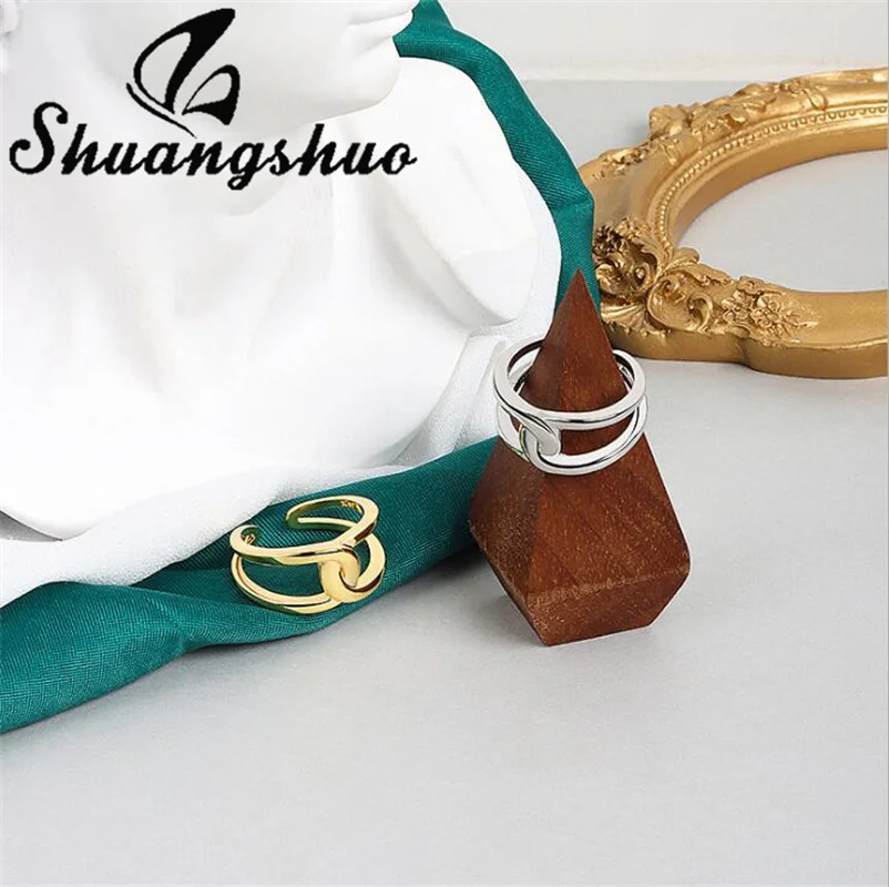 

Shuangshuo Geomtric Irregular Finger Rings Adjustable Unique Design Lock Chain Shape Rings for Women Men Everyday Jewelry Gift