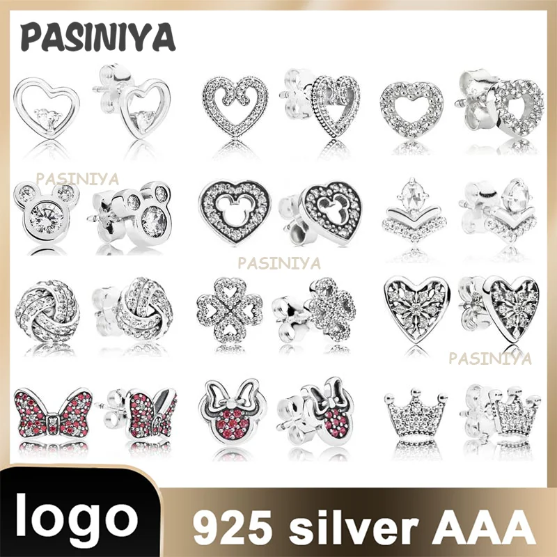 

Серьги-гвоздики из серебра 925-й пробы с логотипом, серьги-гвоздики из розового золота в форме сердца с бриллиантами, Классические подарочные серьги для девочек