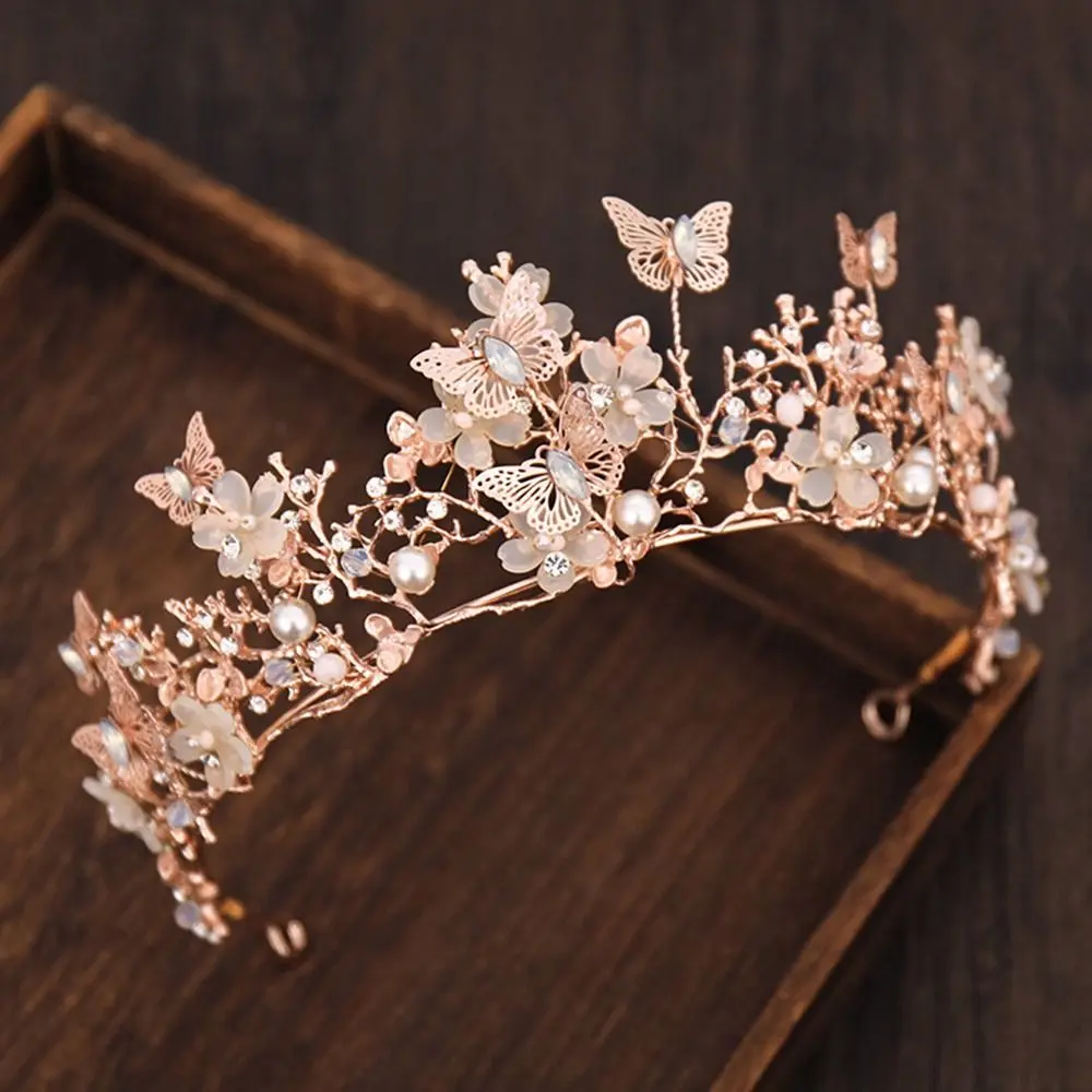 

Hot Handmade Hair Accessories Wedding Tiara Butterfly Hairband Bride Tiaras Princess Crowns Pearl Rhinestone Crown