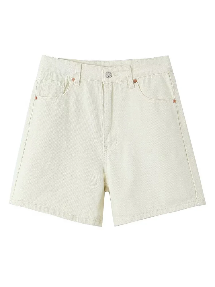 

TRAF 2023 Summer Women Solid Denim Shorts Fashion Female High Waist Zipper Fly Jeans Shorts Causal Pockets Bottoms