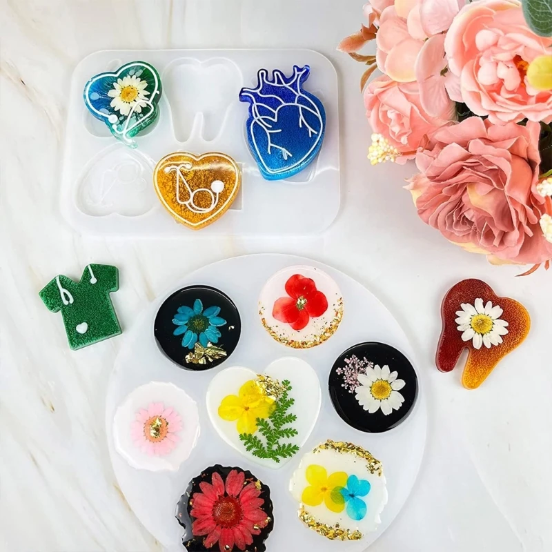 

Silicone ID-Card Holder Mold with 12Pieces ID-Badge Reel Clip 20x Sticker Resin Badge Reel Mold DIY Badge Holder Making