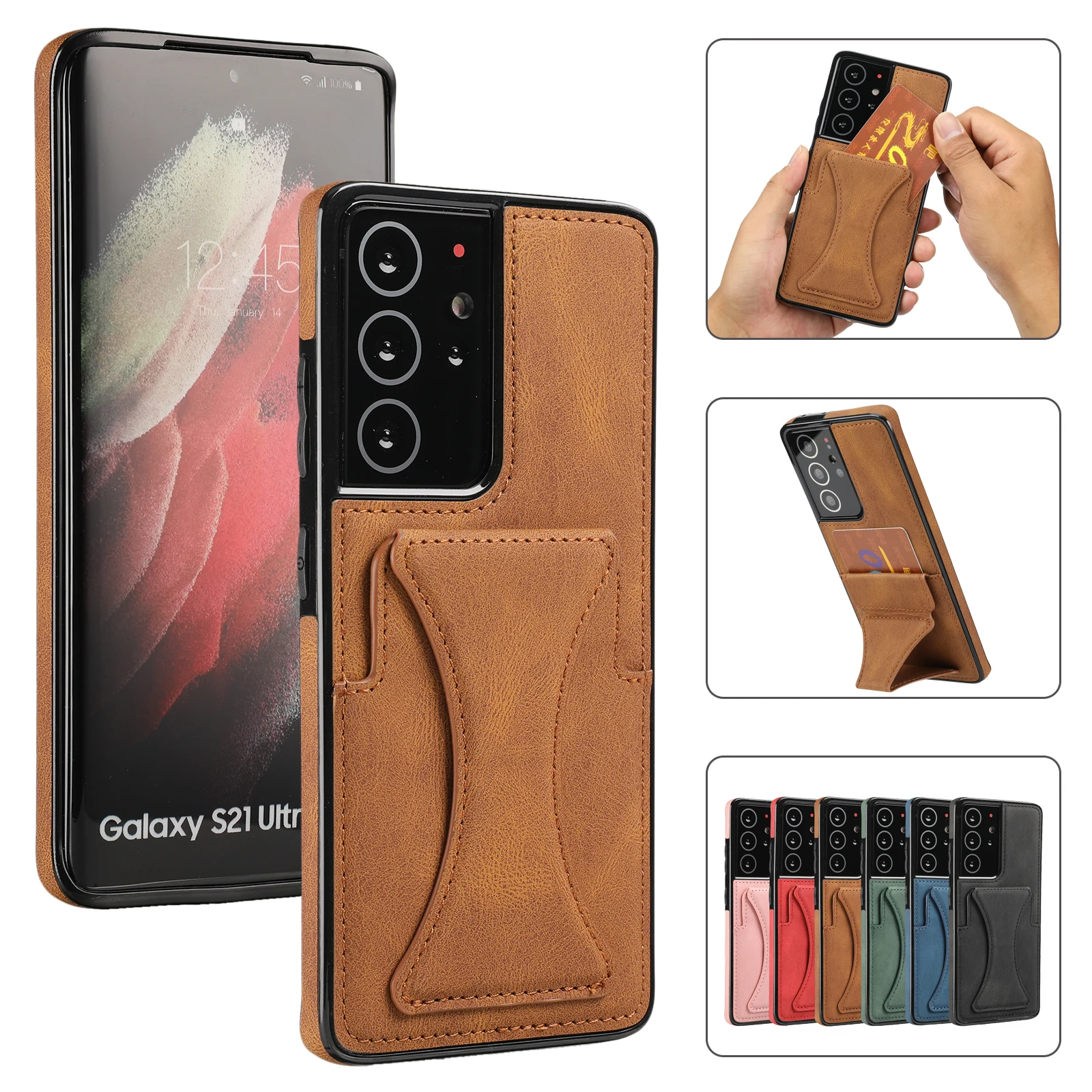

Leather Stand Case For Samsung Galaxy S22 S21 Ultra S20 S10 Plus S21FE S20FE Note 20 Ultra Shockproof Card Slot Phone Cover New
