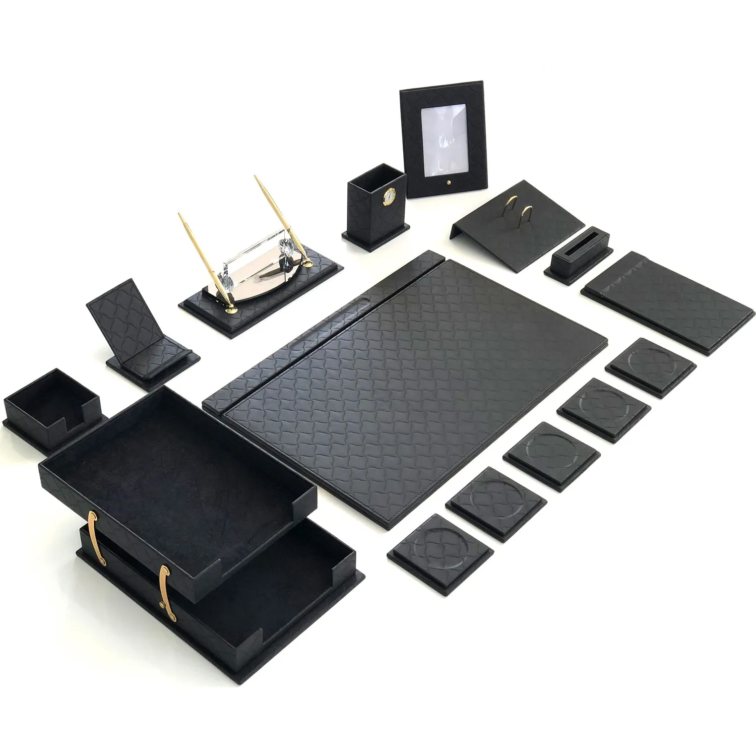 The Seljuk Desk Set Black Multi-Piece Set Lux Embroidered Original Design Table Layout Suitable For Showy Sümen Valley