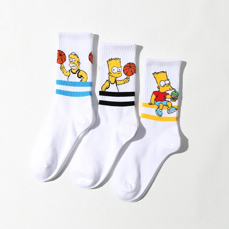 Носки мужские и женские из чесаного хлопка спортивные с мультяшным рисунком