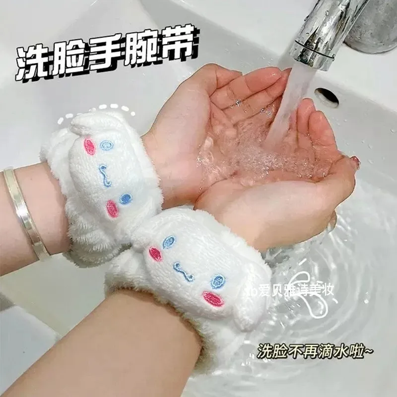 Sanrio Kawaii Cinnamoroll Kuromi Плюшевый Браслет Для Мытья Лица С Мокрым Рукавом Накидка Волос