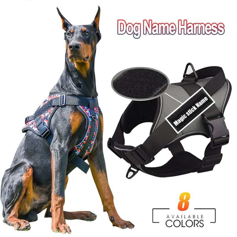 

Reflective Dog Name Harness Vest NO PULL Nylon Pet Collars Breathable Adjustable Pet Pasted Name Chest Strape for Larger Dogs