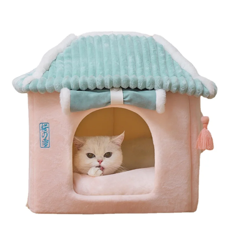 

Dog House Kennel Soft Pet Bed Small Cat Tent Indoor Enclosed Warm Plush Sleeping Nest Basket with Removable Cushion Pet Supplies