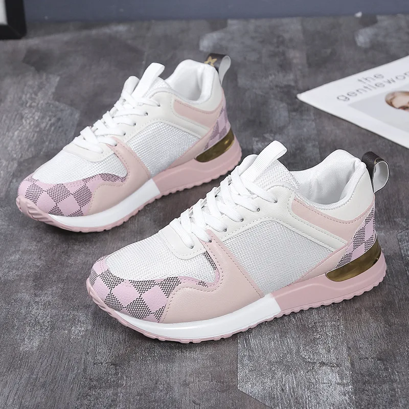 

Женские кроссовки в европейском и американском стиле, большие весенние кроссовки в сеточку с контрастной расцветкой, повседневные кроссовки на плоской подошве с круглым носком, 2023