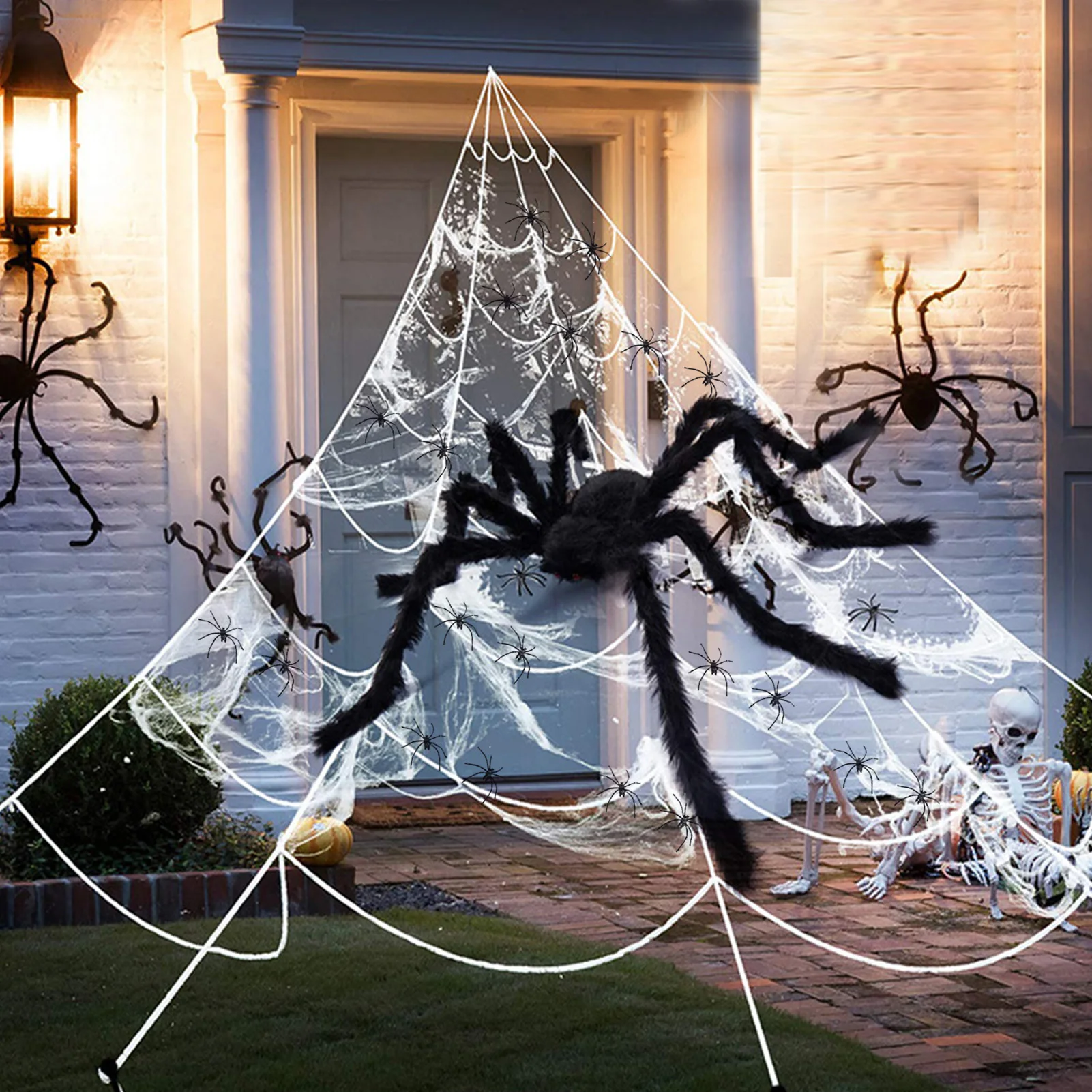 

Halloween Spider Web With 145 Extra Fake Spiders Giant Spiders With LED Eyes For Halloween Indoor And Outdoor Party Supplies