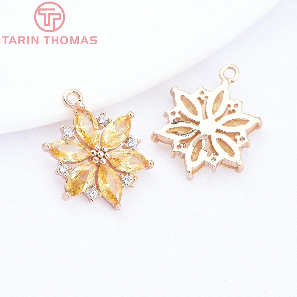 (9064) 4 шт. 13 5x17 5 мм 24-каратное золото латунь с цирконом подвески в форме цветка