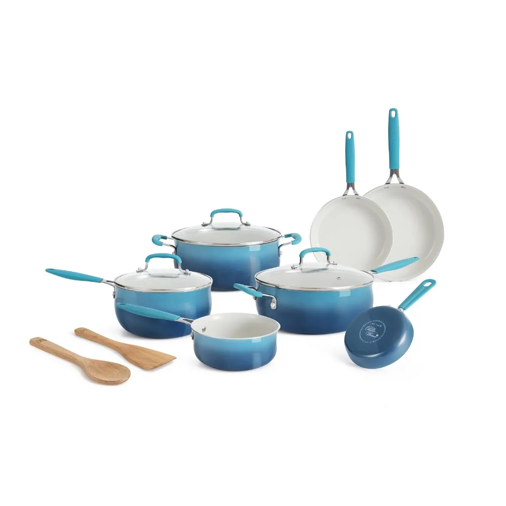 

Набор классической керамической посуды из эмали, 12 цветов, набор чайных горшков Омбре для приготовления пищи, набор керамической посуды