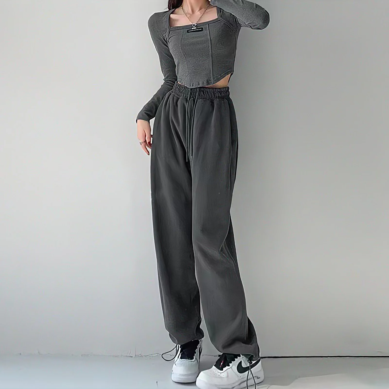 

Summer Casual Full Length Women Pants Harajuku Jogging Loose Sweatpants High Waist Grey Casual Harem Trousers