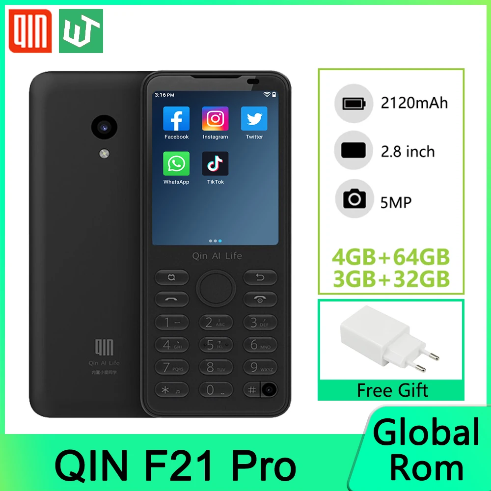 Global Rom Qin F21 Pro 32GB/64GB Mobile Phone 2.8'' IPS Touch Screen 480*640P 5MP Camera Cellphone 2120mAh WiFi 4G Android Phone