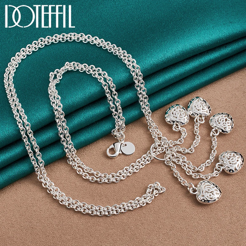 

DOTEFFIL 925 Sterling Silver Multi-Chain Hollow Ball Five Heart Necklace Chain For Women Engagement Wedding Charm Jewelry