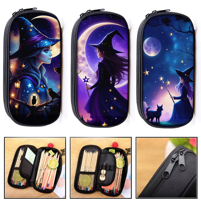 

Fantasy Witch Moon Cat Print Cosmetic Case Pencil Bag Starry Sky Witchcraft Pencil Box Pen Stationary Organizer School Supplies