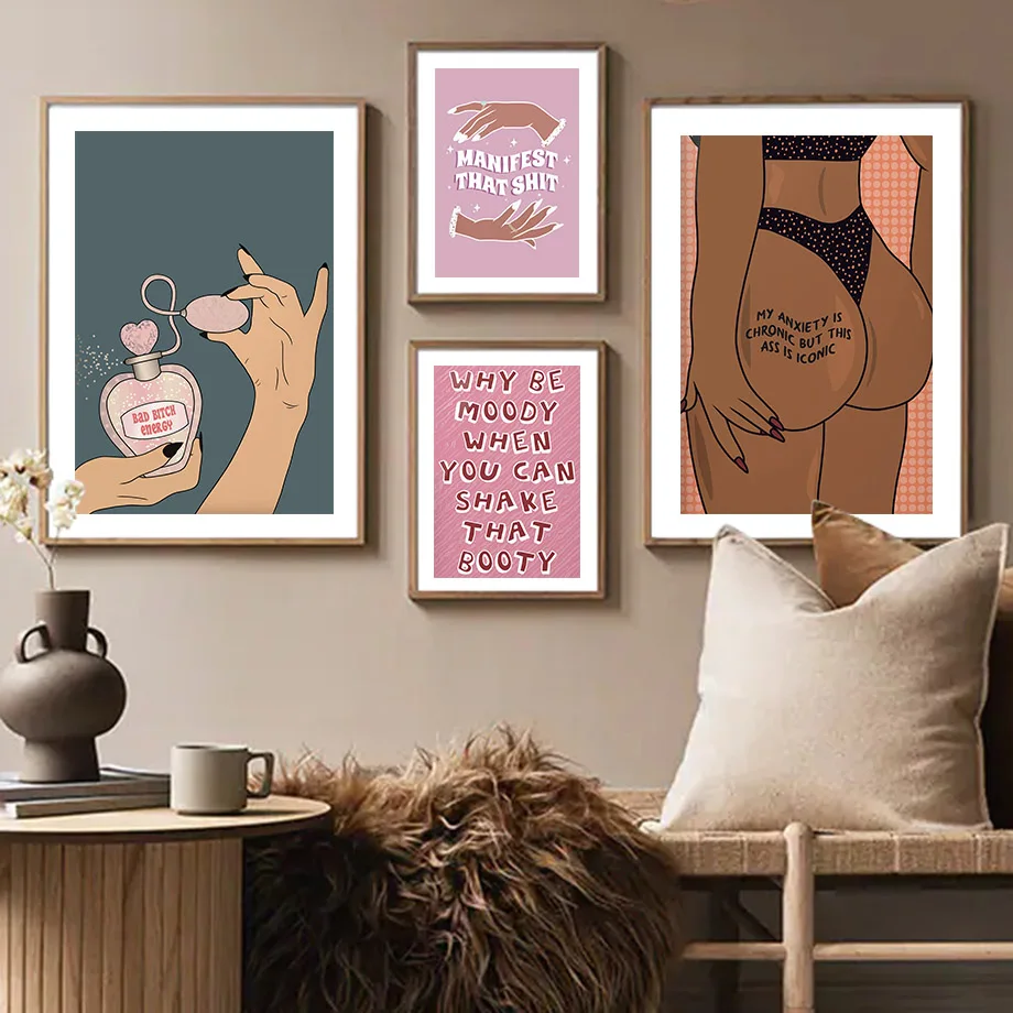 

Feminist Middle Finger Funky Girly Peach Poster And Print Wall Art Funny Self Love Motivational Gift Canvas Painting Home Decor