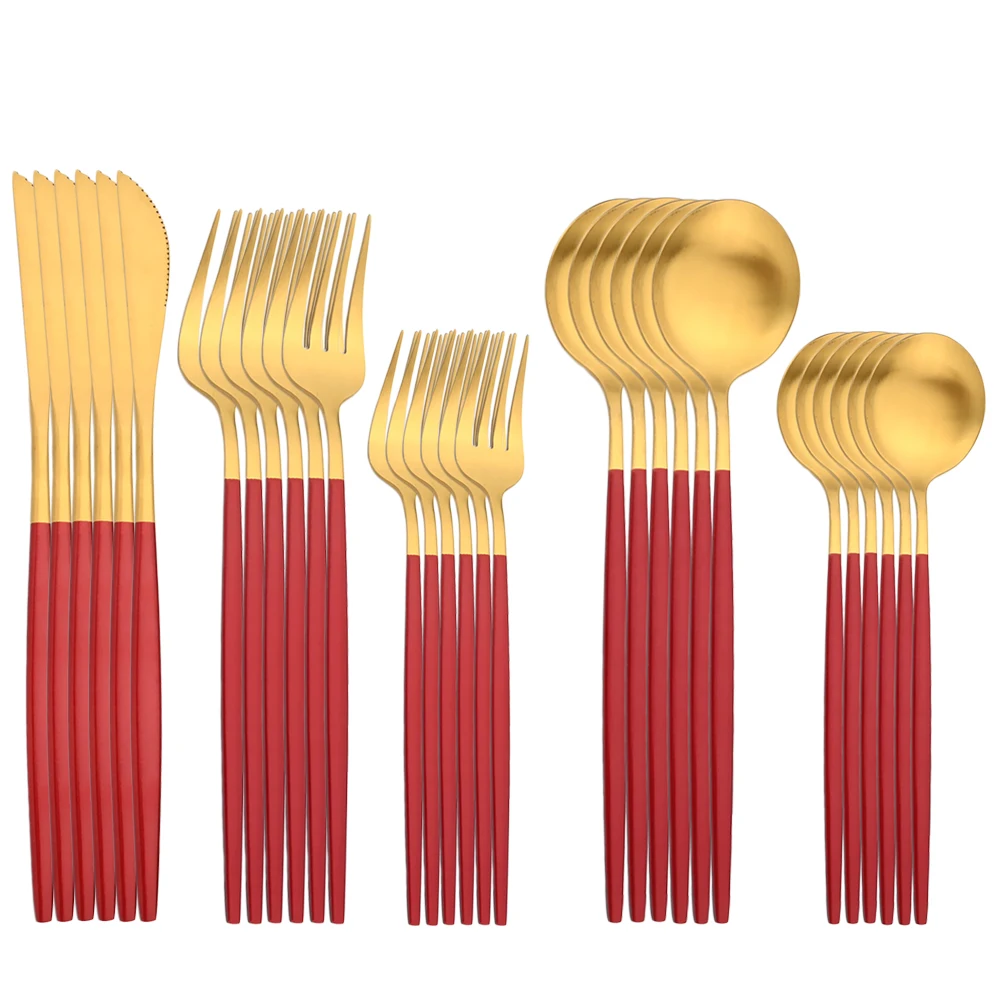 

30pcs Red Gold Cutlery 304 Stainless Steel Set Spoons Forks Knives Cutlery Set Knife Fork Dessert Spoon Flatware Dinnerware Set