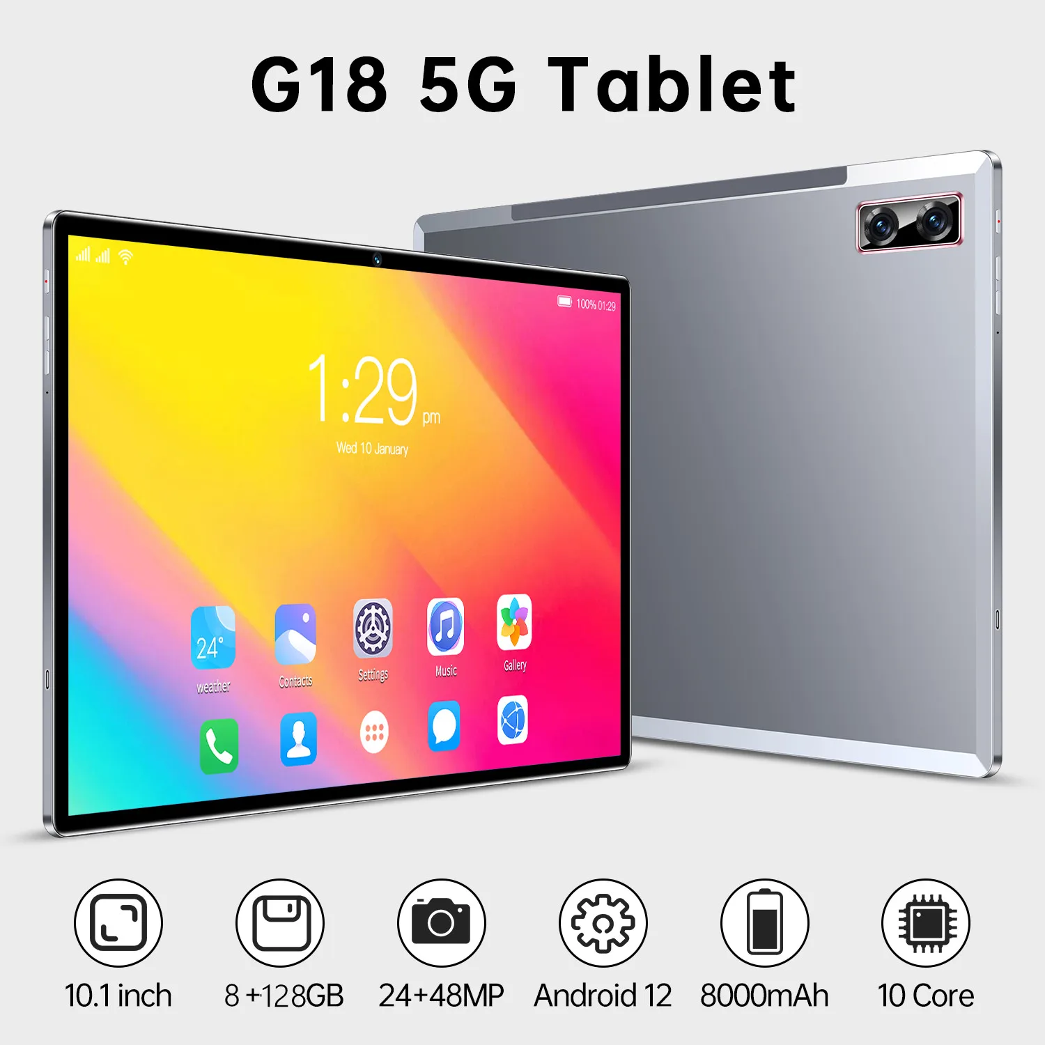 

Планшет G18 на Android 12, экран 10,1 дюйма, GPS, 8000 мАч, 8 Гб 128 ГБ