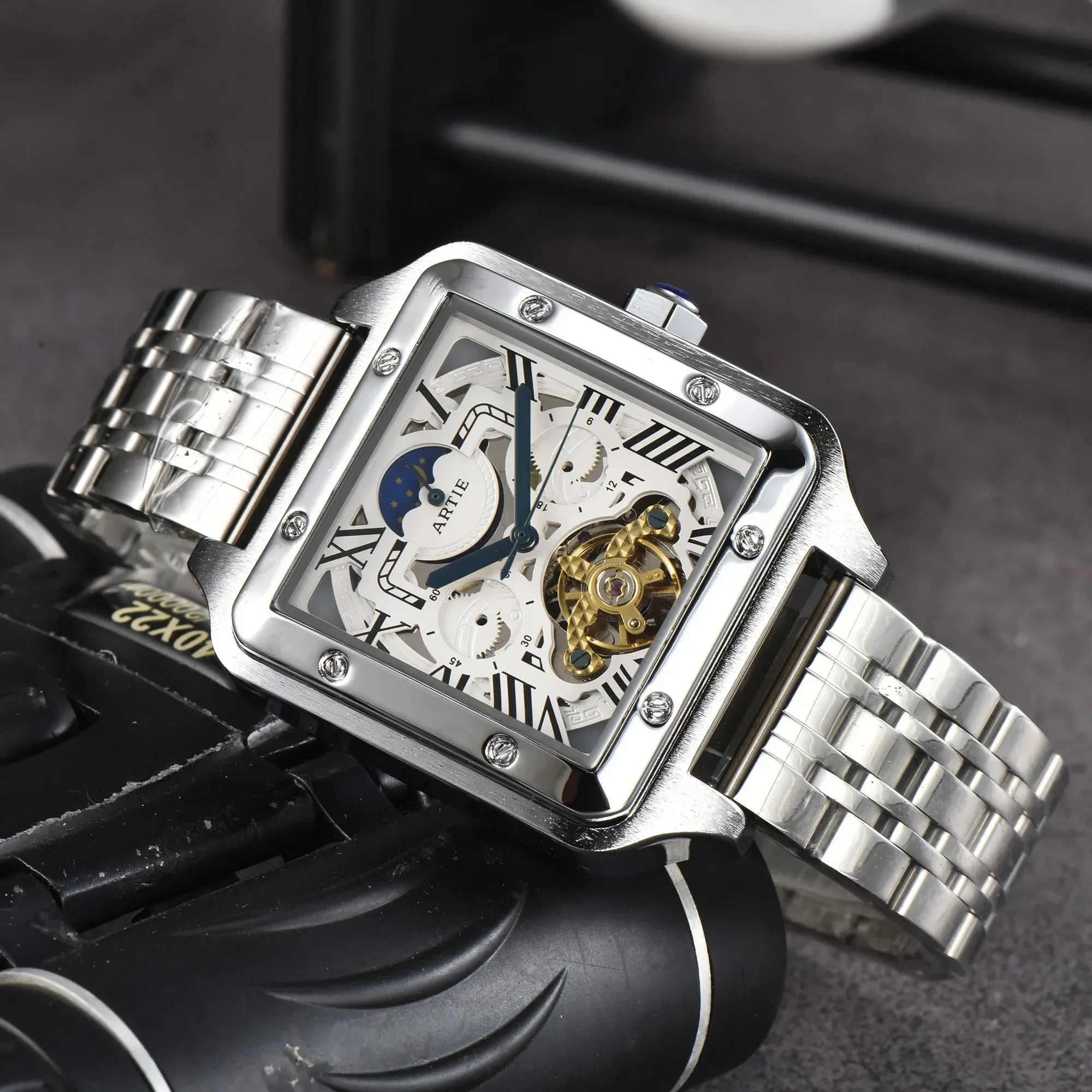 

Top AAA Watches For Mens Luxury Multifunction Full Steel Automatic Mechanical Tourbillon watch High Qulaity AAA Clock