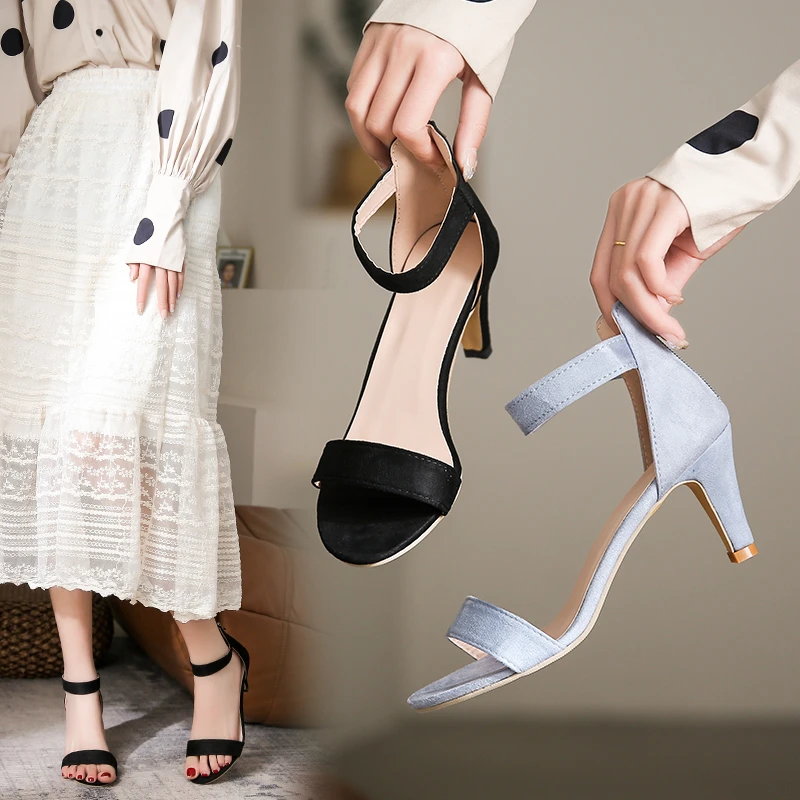 

Large Size Women's Shoes 2022 Summer New High-heeled One-word Buckle Sandals Women's Stiletto All-match Open-toe Women's Shoes