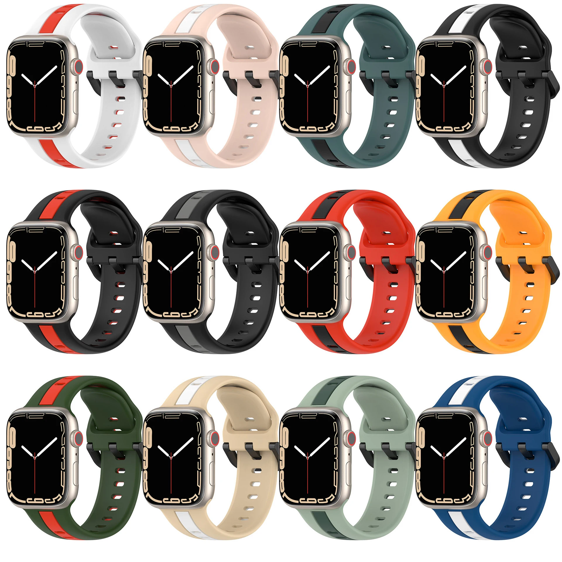 Silicone Strap For Apple Watch band 44mm 45mm 41mm 40mm 49mm 42 mm Sport Rubber Bracelet iWatch series 7 3 4 5 6 SE 8 Ultra Band