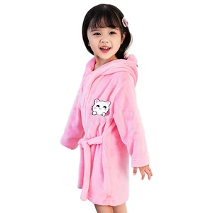 Imported Flannel Children Bathrobe Thick Baby Girls Cartoon Hooded Bathrobe Child Toddler Bath Towel Robe Win