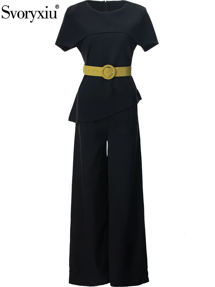 Женский костюм с брюками Svoryxiu разноцветный из топа без рукавов круглым вырезом и