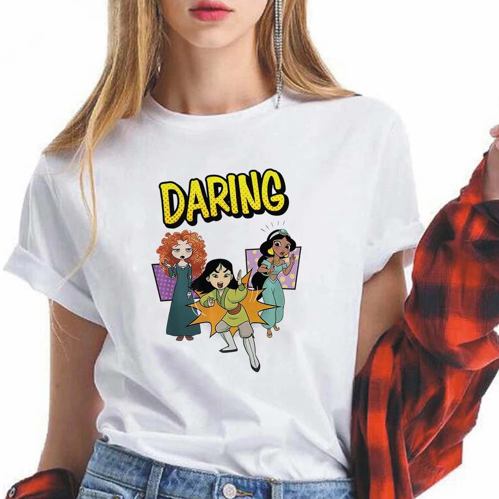 

Disney Brand Cute Top Tshirt White Women Disney Princess Graphic Modern Summer Princess Sereis Popular Pattern Printing T-shirt