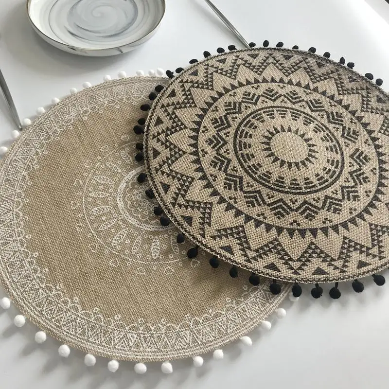 

1PC Bohemian Woven Cotton Placemat Woven Linen Placemat Table Mat Flower Dining Insulation Pad Embroidery Kitchen Decoration