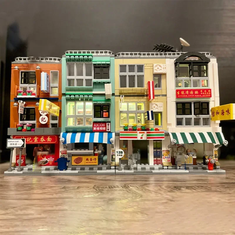 

City Street View Series Blocks Classic Hong Kong house Stalls Retro Food Store MOC Building Blocks House modulowy Toys Kids Gift