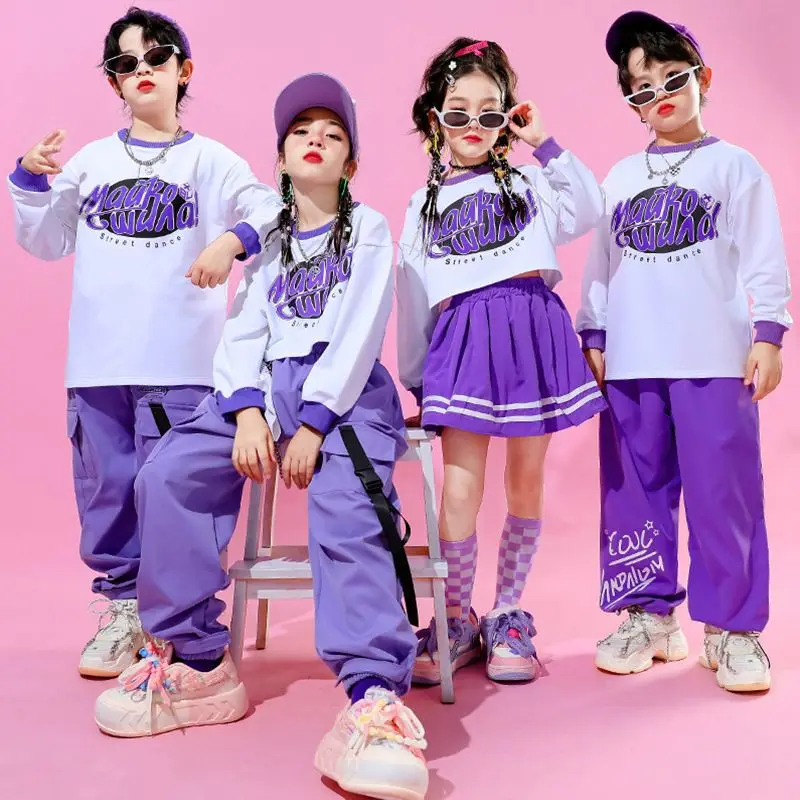 Укороченный топ и юбка для девочек в стиле хип-хоп фиолетовый комплект одежды