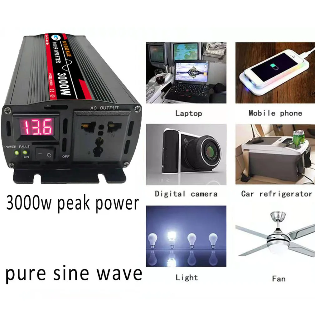 

New 3000W 12/24/48/60V Pure Sine Wave Power Inverter For Outdoor/RV/Camping/Solar Panel/Home Wave Power Inverter Car Accessories