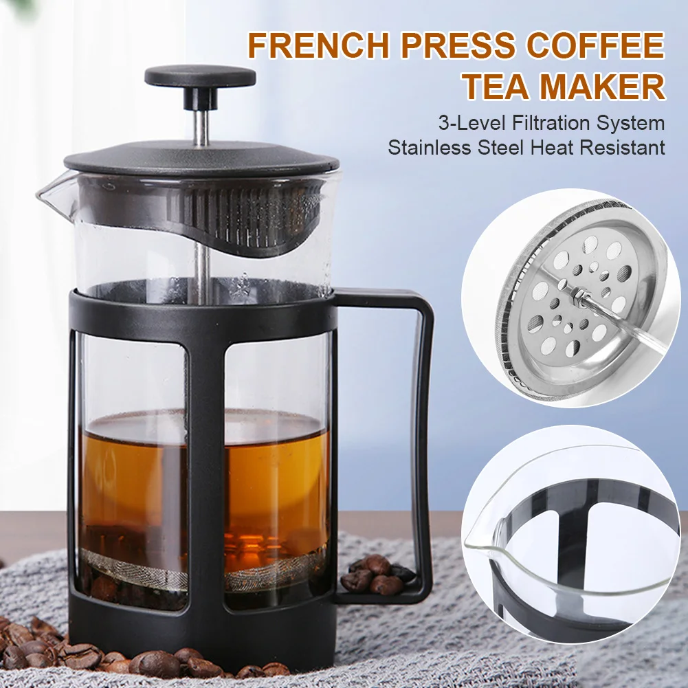 

French Press Coffee Pot Multifunctional Coffee Maker Kettle 350/600/800ML Stainless Steel Glass Coffeeware For Home Office