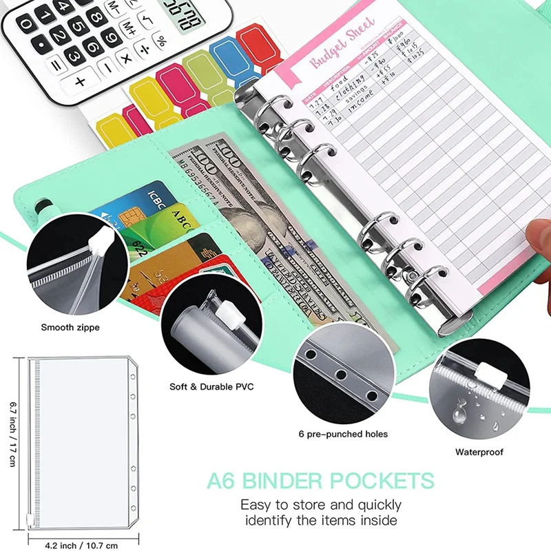 A6 PU Leather Notebook Binder Budget Planning Notepad 6 Ring Cover for Money Saving Envelopes | Канцтовары для офиса и дома