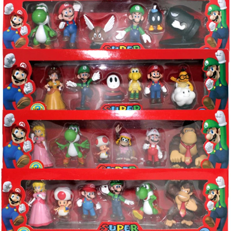 

New 6pcs Super Mario Bros. PVC Doll Model Ornament Toy Figure Mario Figure Luigi Yoshi Donkey Kong Mushroom Birthday Gift