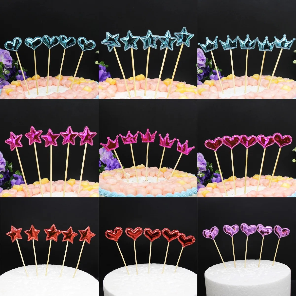 

10pcs Mini Heart Star Cupcake Toppers Birthday Cake Topper Decorating Picks Kids Wedding Party Decorations Baby Shower Favors