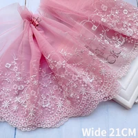 21cm wide elegant tulle voile pink lace applique tulip floral embroidery fabric ribbon wedding dress guipure diy sewing decor