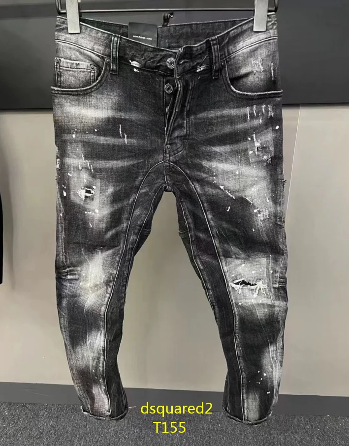 

Новый дизайн Dsquared2, высококачественные повседневные хлопковые джинсы для мужчин и женщин, размеры 44, 46, 48, 50, 52, 54.dsquared2 черный серый T155