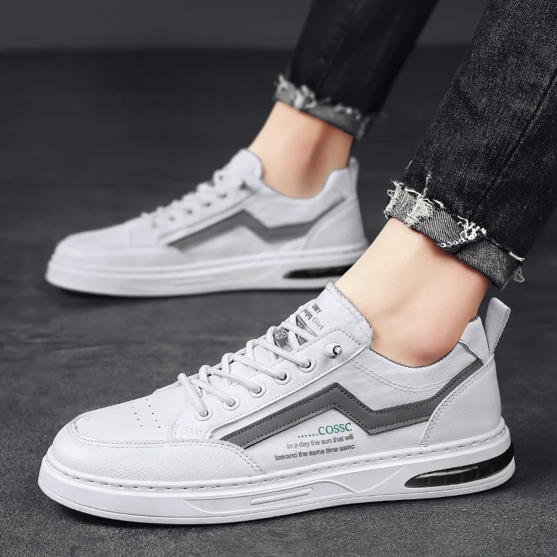 

All Season Trendy Microfiber Men's Casual Shoes Students Lace Up Men's Board Leather Shoes Rubber Flat Sole Shoes for Men