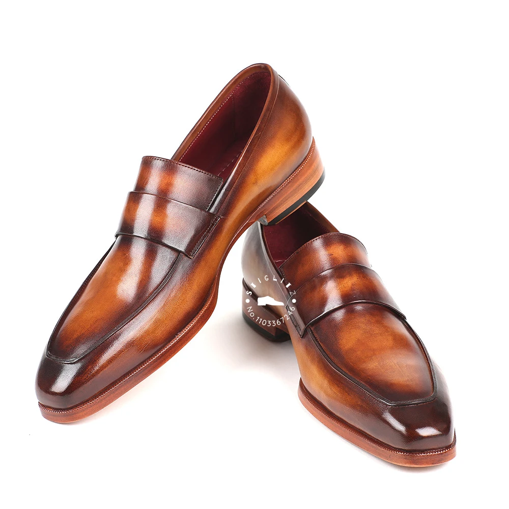 Лоферы из натуральной кожи с ручной росписью Роскошные туфли-Слипоны для мужчин